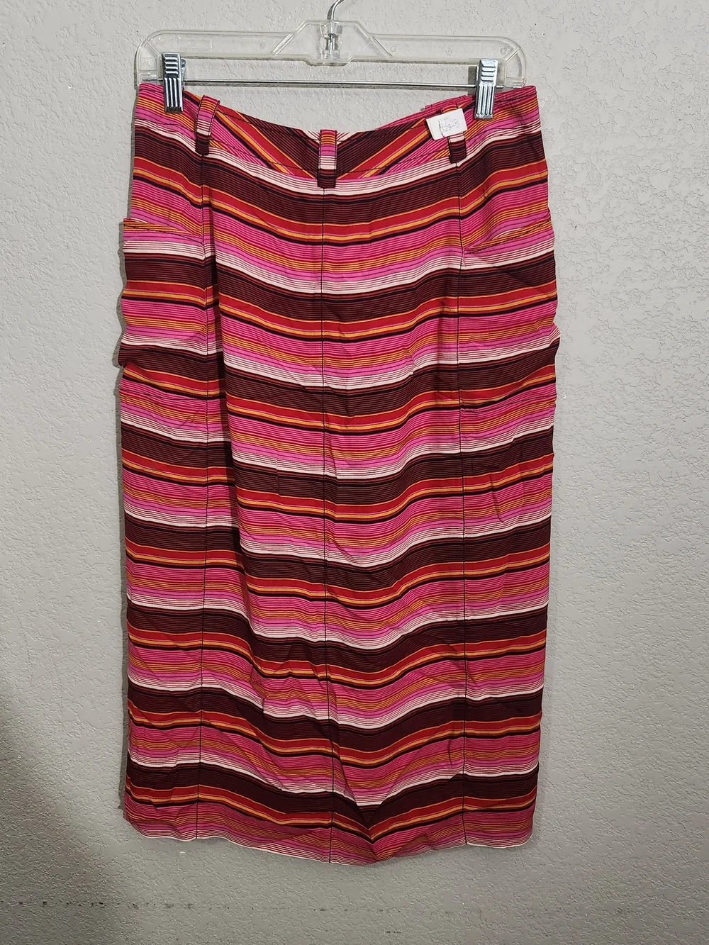 Tory Burch Skirt Striped Button Front Midi Pink Brown & Orange